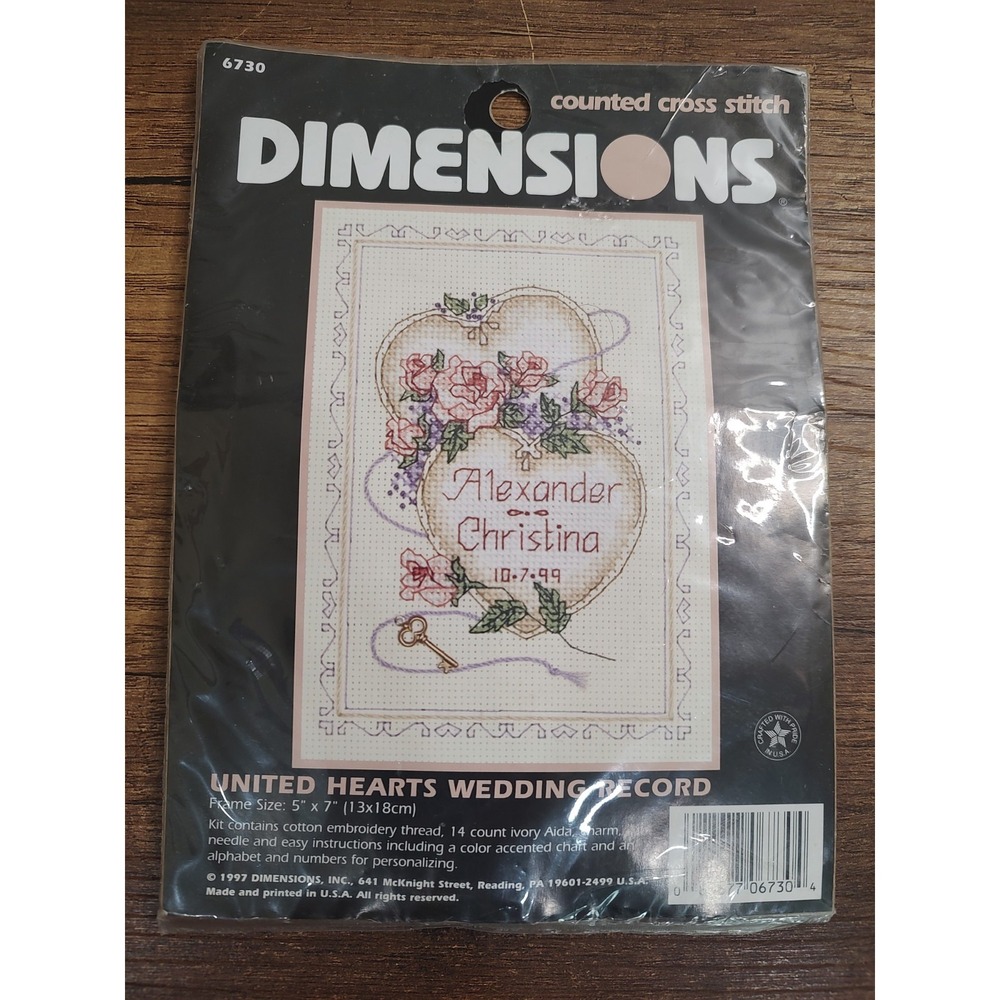 Dimensions 5x7"  cross stitch kit United Hearts Wedding anniversary personalized